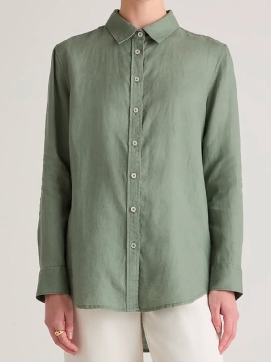 Quince Tops - Quince Women's 100% European Linen Long-Sleeve Button Up Shirt Light Cargo S